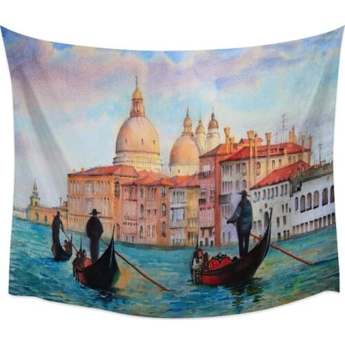 City River Boat House Building Watercolor Wall Tapestry Cover Beach Towel Home Decoration Wall Hanging for Bedroom Living Room