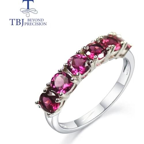 Natural Brazil Rhodolite Garnet Ring Round 4mm 6 piece classic simple Gemstone Ring fine jewelry 925 sterling silver for women