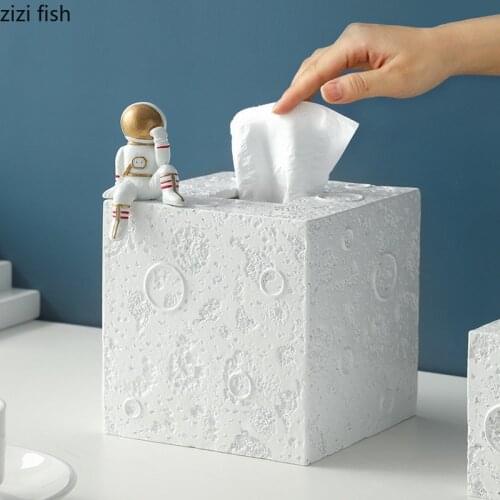 Astronaut Resin Tissue Box Square Paper Towel TubePaper Roll Holder Rectangular Tissue Box DecorationPaper Towel Holder Storage