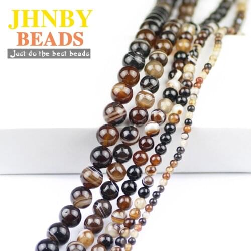 JHNBY Natural Gray Stripe Beads Banded Onyx 4/6/8/10/12MM Stone Round Loose Beads for Jewelry Bracelet Accessories Making DIY