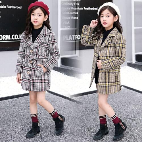 Luxury Brand Winter Wool Coat For Girls Velvet Thicker Jacket Plaid Casual Jacket Warm Kids Overcoat Wool Baby Clothes 4-13T