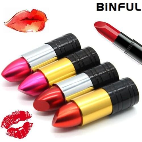 BiNFUL Pen Drive Metal Women Lipstick Usb Flash Disk 2.0 Pendrive 4G 8G 16G 32G 64G 128G 256G Flash Memory Card Usb Flash Drive