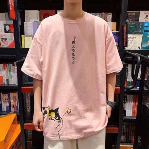 Fashion Harajuku T Shirt Korean Style O Neck Cartoons T Shirts Men Short Sleeve Pink Summer Streetwear Mujer Camisetas WPY2518