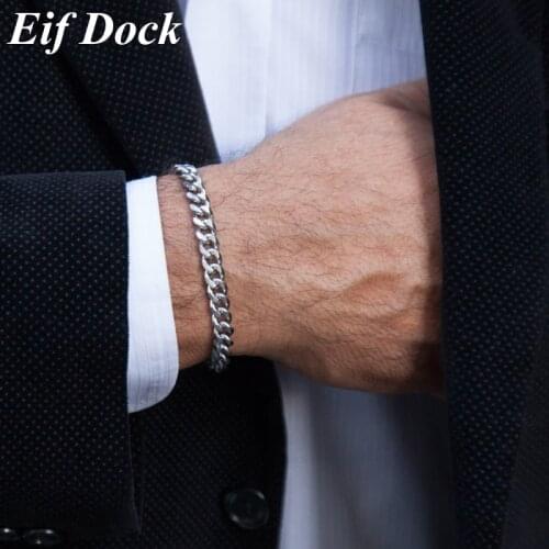 Eif Dock High Quality Stainless Steel Bracelets For Men Silver Color Punk Curb Cuban Link Chain Bracelets Hand Jewelry Party Gif