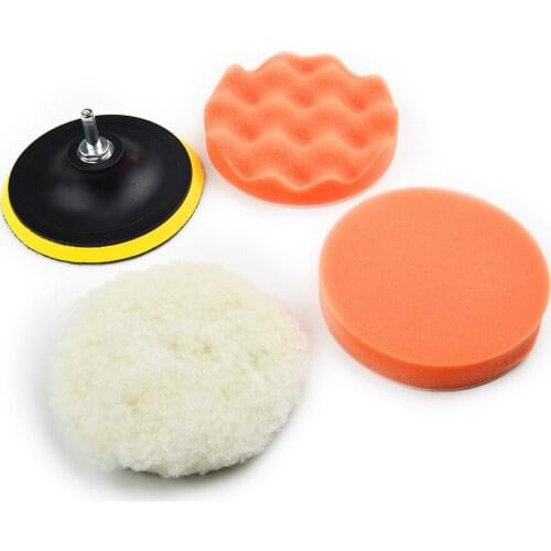 5pcs 125mm 5Inch Car Sponge Polishing Pads Kit Buffing Waxing Sponge Wool Wheel Polishing Pad+ M10 Drill Adapter