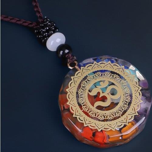 Natural 7 Chakra Crystal Pendant Sacred Geometry Energy Healing Pendulum Orgon Reiki Amulet Necklace Dropshipping