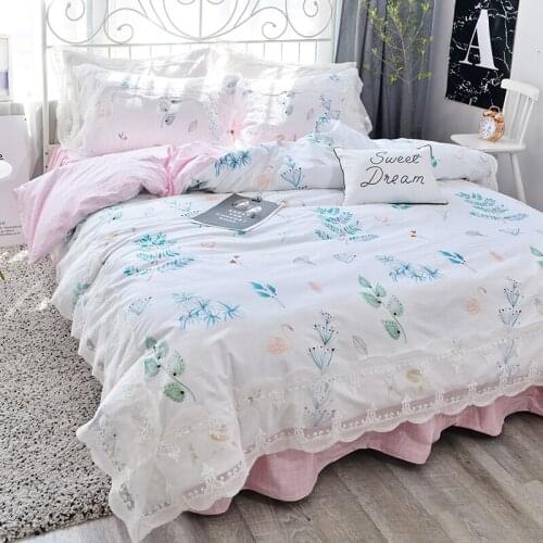 New Korean pastoral bedding set floral ruffle lace duvet cover elegant bedspread bed linen bed sheet home textile