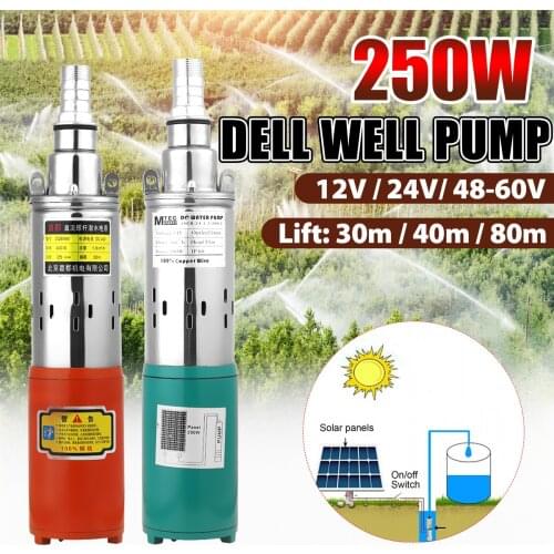 250W 12V/24V/48V Solar Submersible Deep Well Pump 1800L/H 30m/40m/80m High Lift Water Pump Garden Home Agricultural Irrigation