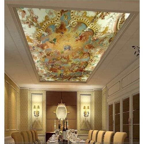 Custom 3D Ceiling Mural Wallpaper European Style angel ceilings Living Room Bedroom yellow ceiling