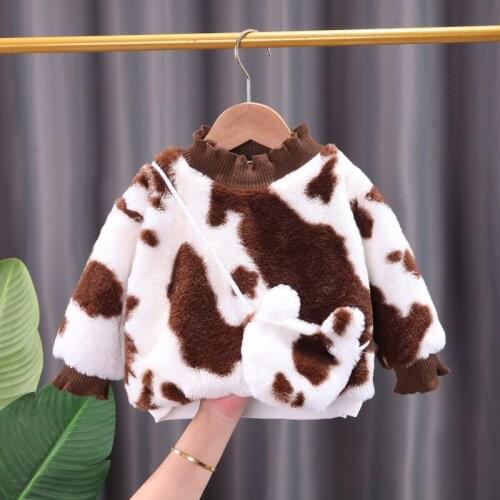 0-4 years old boys clothes color matching lace collar pullover girl baby plus velvet padded sweatshirt + satchel