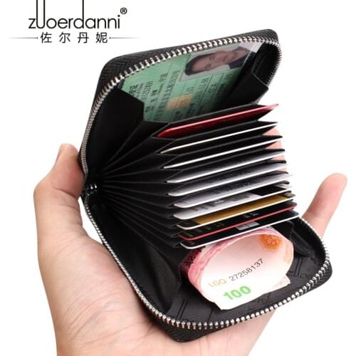 Luxury Women Business card bag zipper 100% Genuine Leather Organ design Bank Credit Card & ID Holders wallet fashion A911