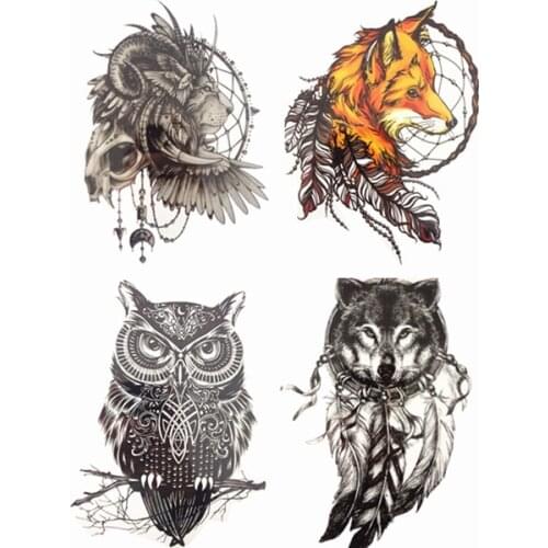 Save More! 4PCS/SET Hot Sale Combo Fox Wolf Owl Lion Temporary Tattoo Combo