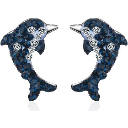Blue Artificial Crystal Dolphin Studs Fashion Minimalist Earrings Wholesale Artificial Crystal Fashion Jewelry Unusual Earrings