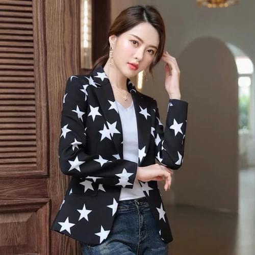 2021 Spring Autumn Korean Female Blazer Coat Long Sleeve Trend Slim Plus Size Geometric Office Lady Coats And Jackets Women