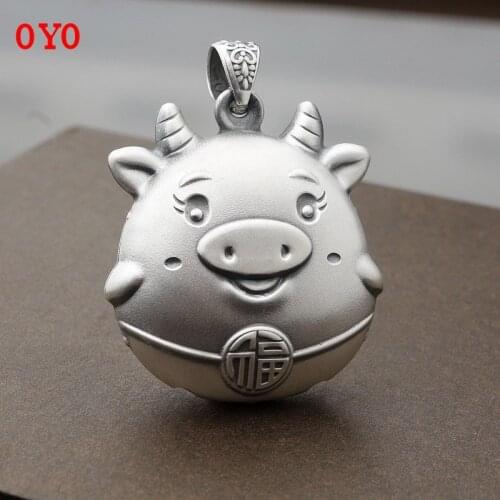 999 pure silver vintage matte three-dimensional calf pendant
