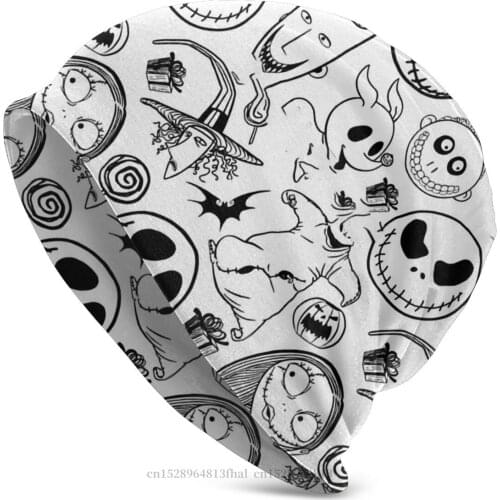 Knit Hat Nightmare Before Christmas Pattern Winter Warm Beanie Caps Halloween Jack O Lantern Escape Puzzle Game Skullies Beanies