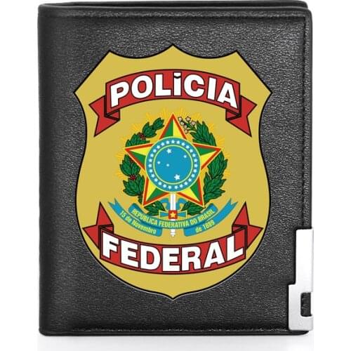 High Quality Classic Brasil Polícia Federal Printing Leather Wallet Credit Card Holder Short Purse