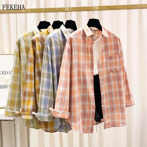 Plaid Shirts Womens Blouses And Tops Summer 100% Cotton Long Sleeve Thin Checked Sunscreen Clothes Loose Outwear