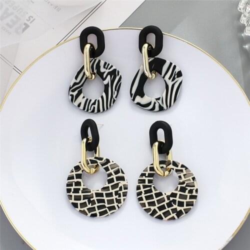 2021 New Korean Zebra Print Acetic Acid Acrylic Resin Round Dangle Earrings For Women Fashion Jewelry Geometric Pendientes