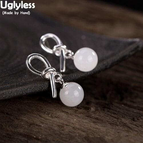 Uglyless 100% Real 925 Sterling Silver Handmade Knots Earrings for Women Nature Jade Ball Dangle Earrings Gemstones Fine Jewelry