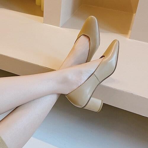 2021 New Elegant Concise Shoes For Women Genuine Leather High Heels Pumps Summer Shallow Working Wedding Shoes Woman
