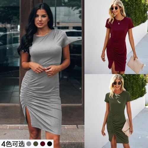 Women Summer Dress 2021 New Pure Color Dresses Fold Split Package Hip Cultivate ones Morality Vestido De Mujer ONYLQ212S4136