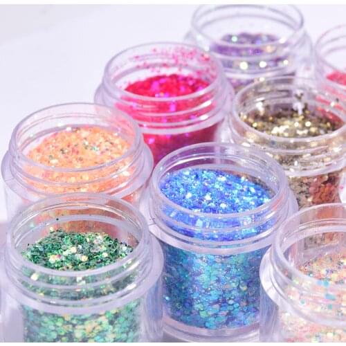 1Bottle Holographic Nail Powder Glitter Sequins Ultra-Thin Mixed Size Hexagon Shining Paillette Flakes 3D Nail Art Decorations