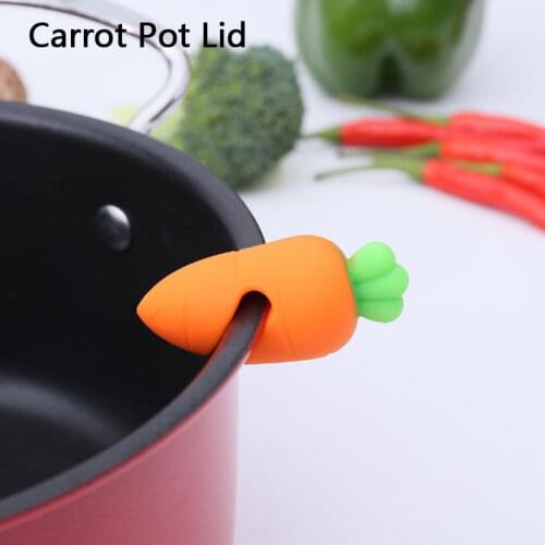 1pc Silicone Carrot Design Spill-Proof Pot Lid Rack Overflow Stoppers Pot Cover Lifter For Kitchen Specialty Tool