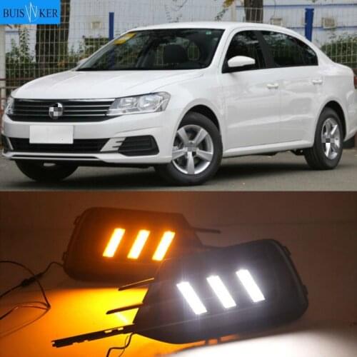 1 Pair LED DRL Daytime Running Light For Volkswagen VW Lavida 2019 with Yellow Trun Signal Light Blue Night Lamp