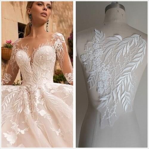 1 Pcs Large Leaf Branch Lace Applique Sequin Embroidered Gown Appliques Collar Sew Patches For Wedding Decoration Dress DIY