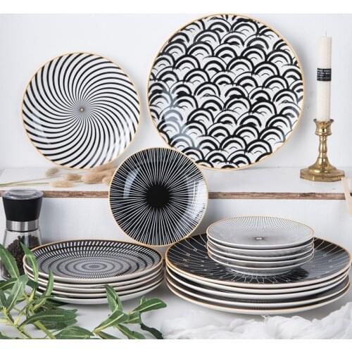 1PC Cutlery Phnom Penh Geometric Cutlery 6/8/10 Inch Ceramic Dinner Plates Porcelain Dessert Plates Cutlery Steak Plates