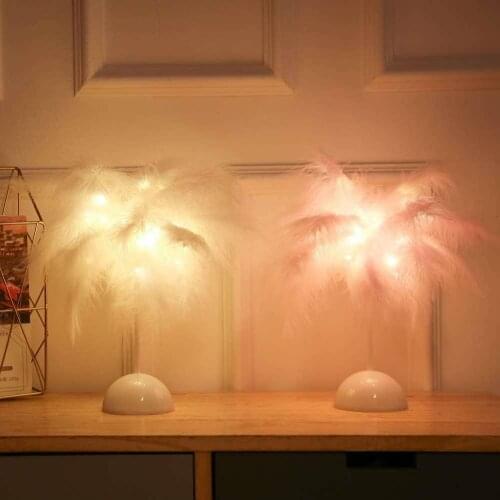 1 Pcs Night Light Bedside Table Lamp Feather LED Living Room Bedroom Wedding DIY Desk Light Decoration