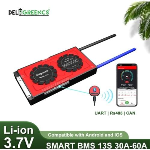 13S Smart BMS 30A 40A 60A with Bluetooth Andriod APP for 48V Li-ion Battery Pack UART CAN all available for choose