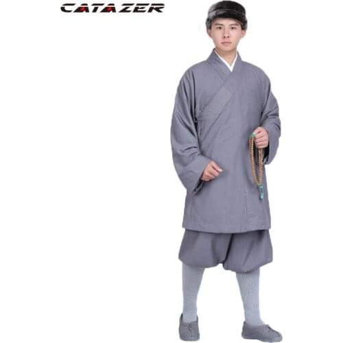 2colors Winter Buddhist Monk Warm Cotton Wool Robe Uniforms Zen Abbot Meditation Lay Coat Martial Art Suits