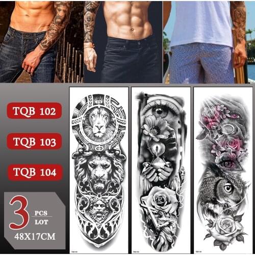 3 pcs/lot Large Arm Sleeve Old School Full Arm Temporary Tattoo Sticker Fake Tattoos For Men Women