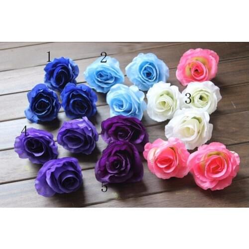 50pcs/Lot 9cm Blue/Purple/Pink/White Silk Rose Flower Head For Wedding Party Holidays Venue Archwar Ball-flower Bouquet Making