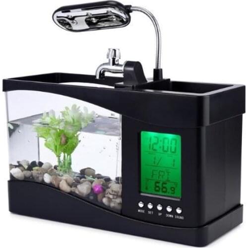 Mini Aquarium Fish Tank USB Aquarium With LED Lamp Light LCD Display Screen and Clock Fish Tank Aquarium Fish Tanks 2 Models