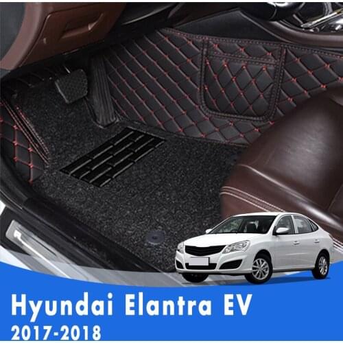Car Floor Mats For Hyundai Elantra EV 2018 2017 Double Layer Wire Loop Custom Leather Carpets Car Accessories Front And Rear Rug