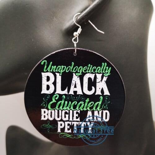 Free Shipping! Round Black God Wooden Earrings