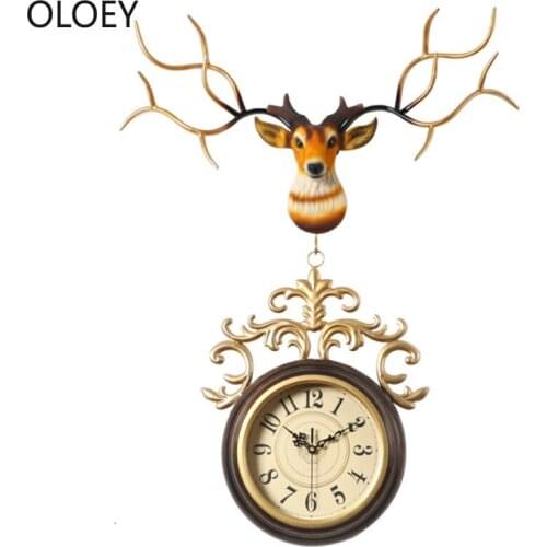 Large Metal Wall Clock 3d Deer Head Clock Mechanism Living Room Bedroom Home Decor Creative Silent Clocks Wall Watch Europe