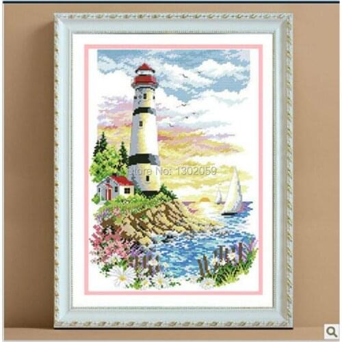 Factory Sale Needlework Embroidery Cross Stitch Kit Lighthouse Beacon Oil Painting Sea