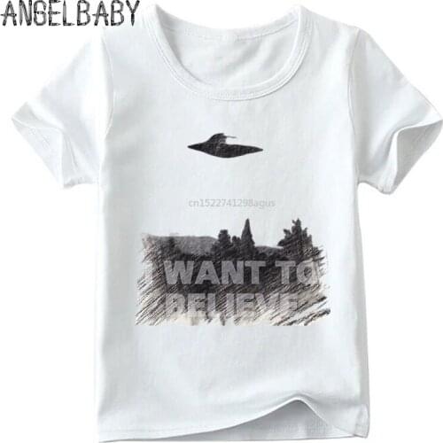 X file inspired I Want To Believe Print T shirt Kids Summer Short Sleeve White Tops Boys and Girls Casual T-shirt,ooo805