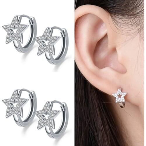 Exquisite Zircon Star Earrings For Women Jewelry Trendy Sterling 925 Silver Hoops Female Birthday Gift Cute Earrings With Stones