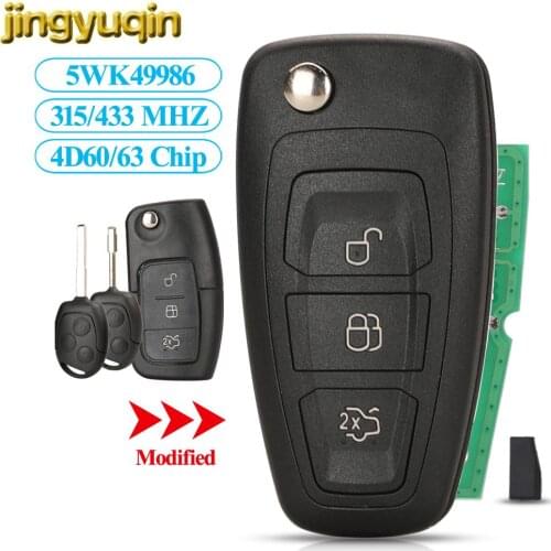 Jingyuqin Flip Remote Car Key Fob Control 433MHZ FSK 5WK49986 For Ford Focus Galaxy Grand C-Max Mondeo S-Max FO21/HU101 No Chip