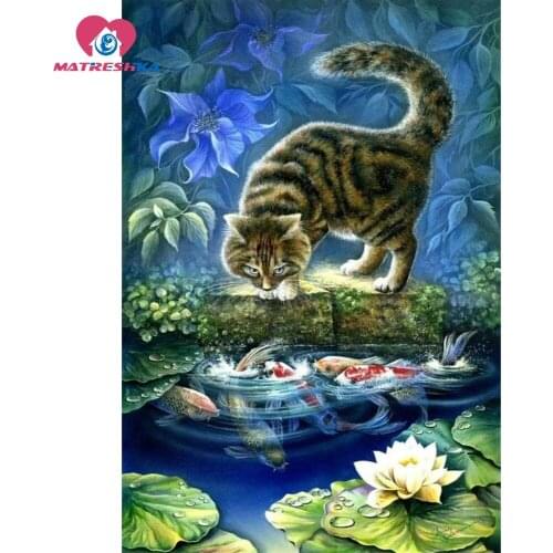 Home decor diamond embroidery animals Cat Fish picture of rhinestones needlework sequins embroidery Diamond embroidery full gear