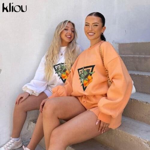 Kliou Loose Casual Two Piece Set Women Autumn harajuku Outwear Long Sleeve O-Neck Top+Bandage Elastic Waist Sporty Female Pants