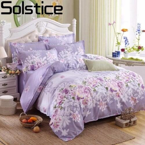 Solstice Purple Pastoral Flowers Style 4pcs Bedding Set Cotton Bed Cover Bed Sheet Duvet Cover Pillowcase Bed Sheet Bedclothes