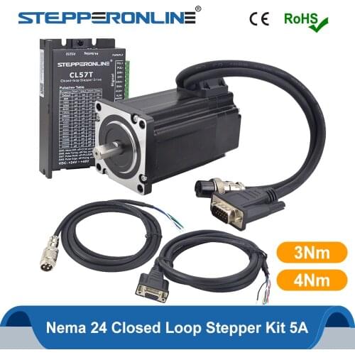 STEPPERONLINE Nema 24 3Nm Closed Loop Stepper Motor Kit Nema 24 Stepper Servo Motor 5A & Drivers & 2pcs 1.7m Cables