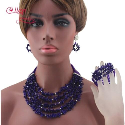 Fashion New African Beads Jewelry Set Purple Coral Beads Bride Jewelry Nigerian Wedding African Beads Jewelry Set W13901