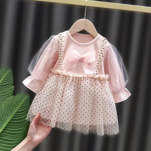 Baby Girl Summer Fashion Dot With Bow Dress for Girls Birthday Clothing Sweet Dress for Travel And Holiday